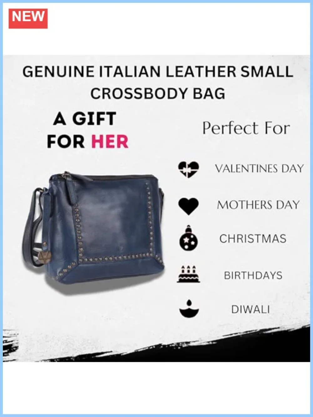 Genuine Italian Leather Boho Studded Crossbody Sling Bag